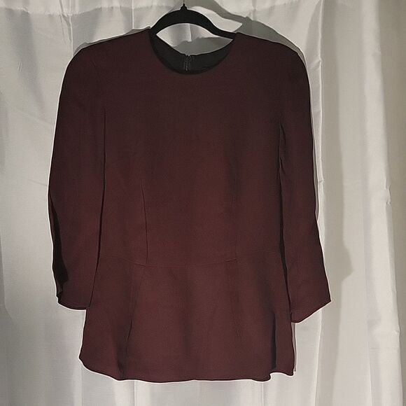 * * TIBI crew Neck wine/burgundy long sleeve Blouse - Picture 7 of 10